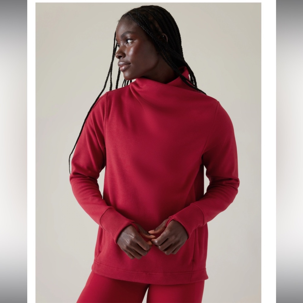 ATHLETA COZY KARMA TWIST NECK SWEATSHIRT in RED
